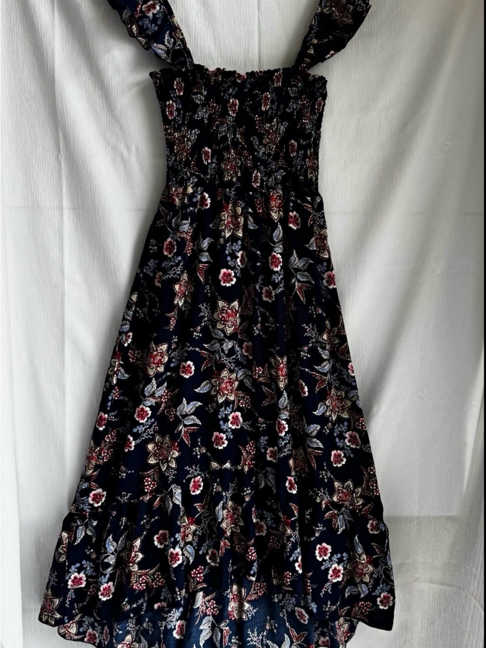 Pie in the Sky Women's L Navy Floral Square Neck Smocked Sleeveless Maxi Dress